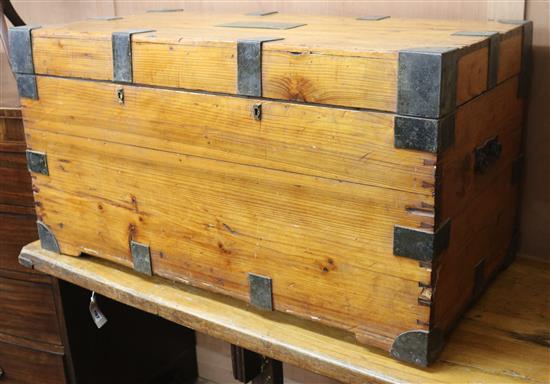 A Victorian metal bound pine chest W.100cm